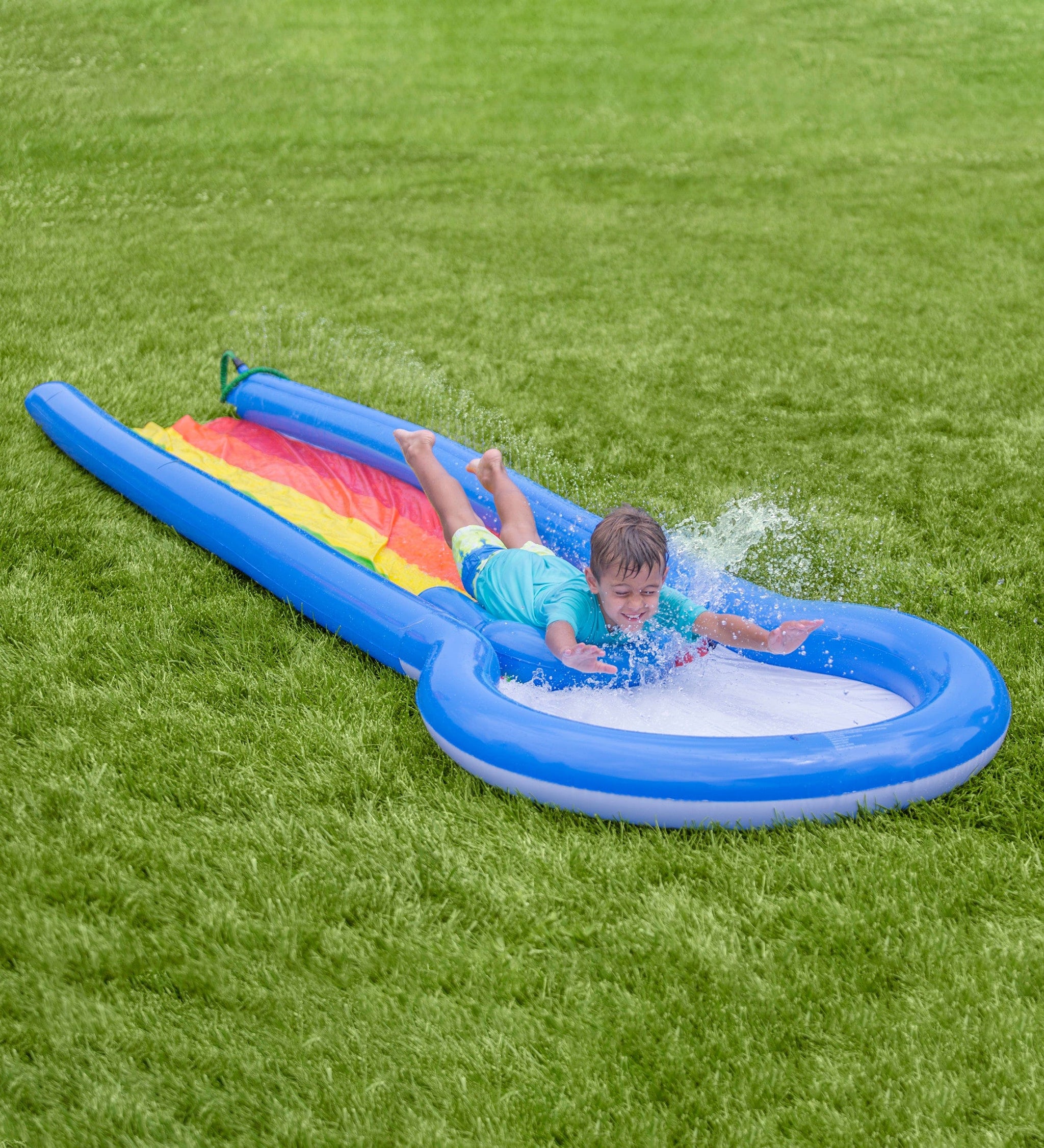 12-Foot Inflatable Rainbow Misted Water Slide with Splash Pool – Hearthsong