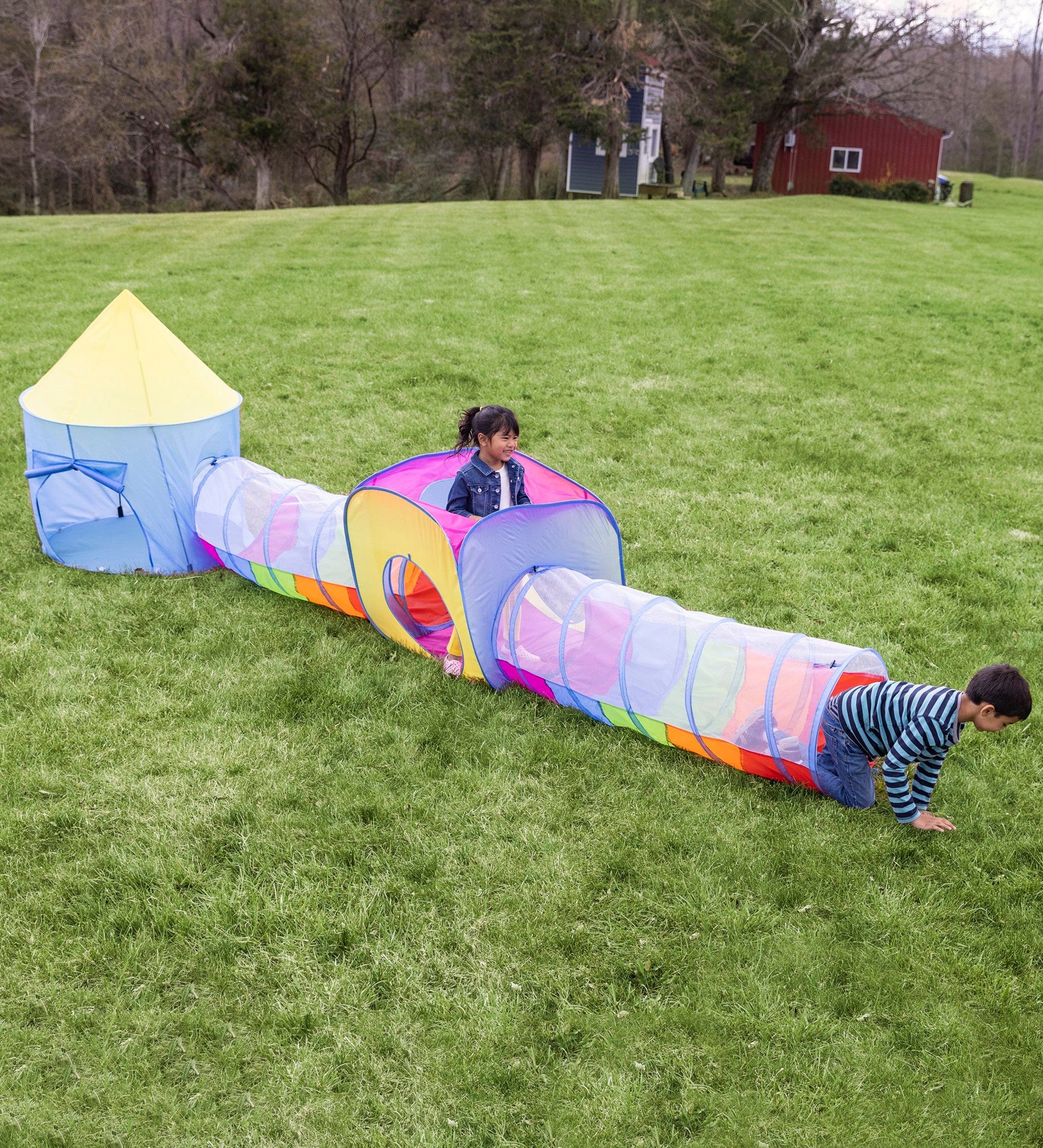 Pop up play shop tent with tunnel